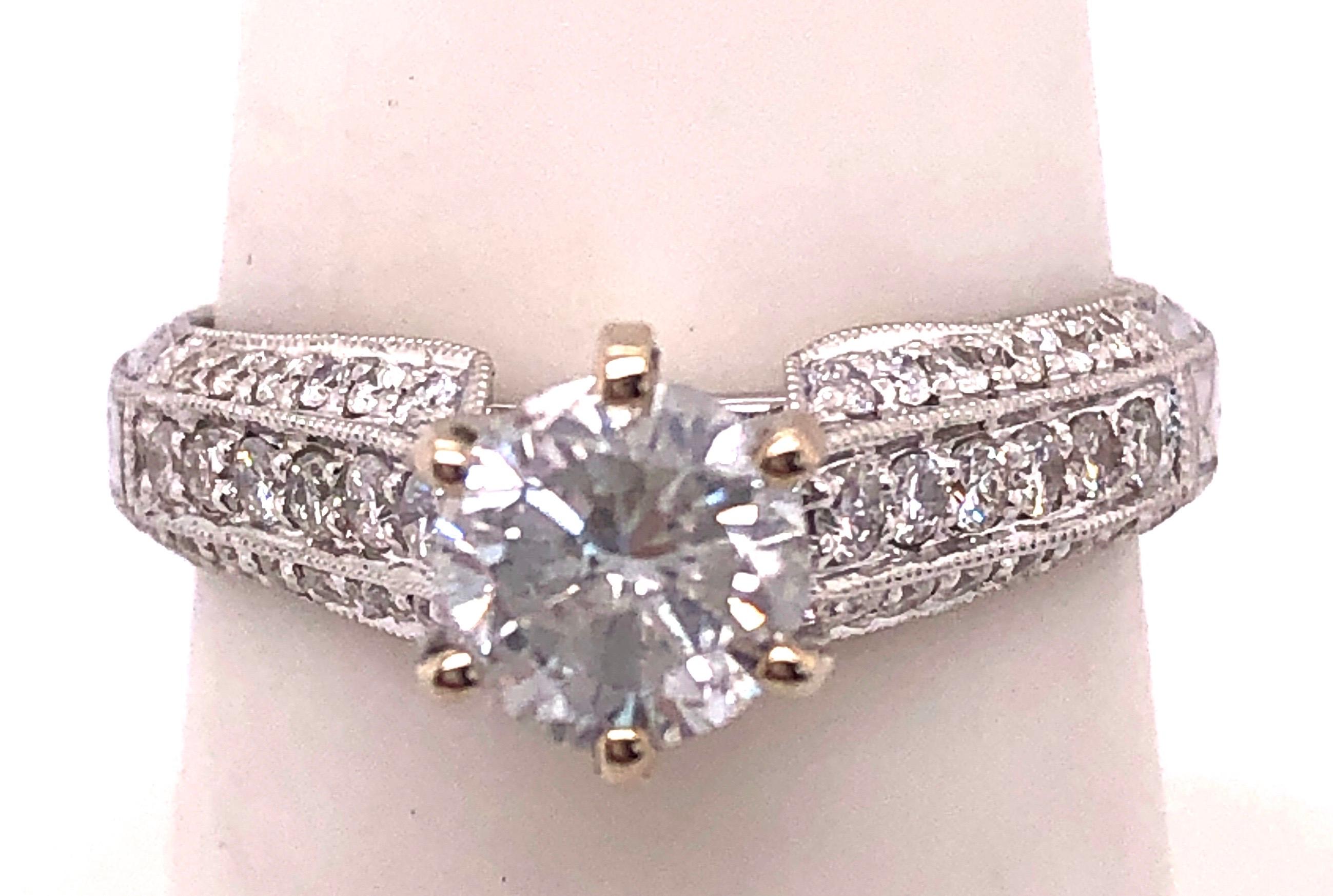 Women's or Men's 18 Karat White Gold Diamond Engagement Ring 1.40 Total Diamond Weight For Sale