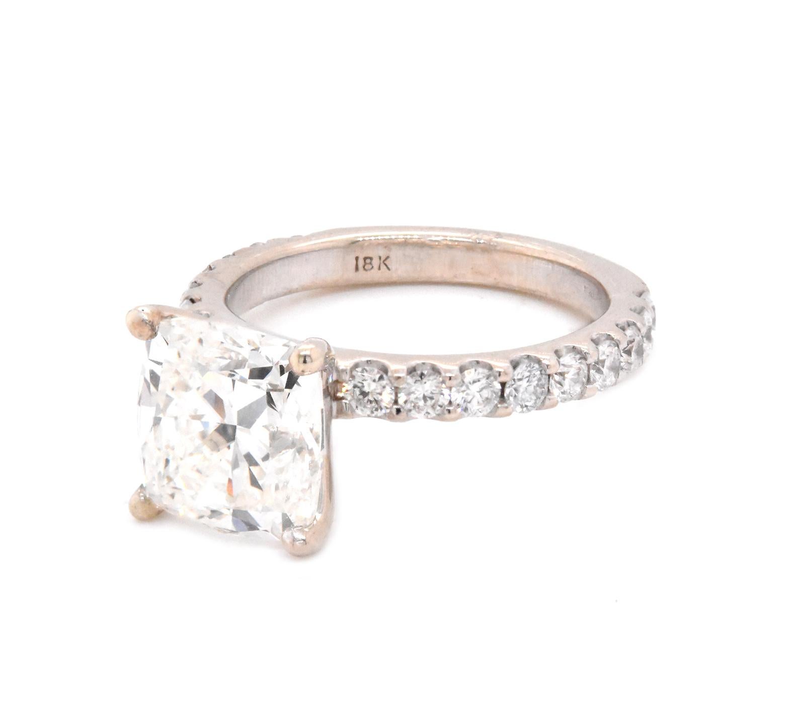 Square Cut 18 Karat White Gold Diamond Engagement Ring