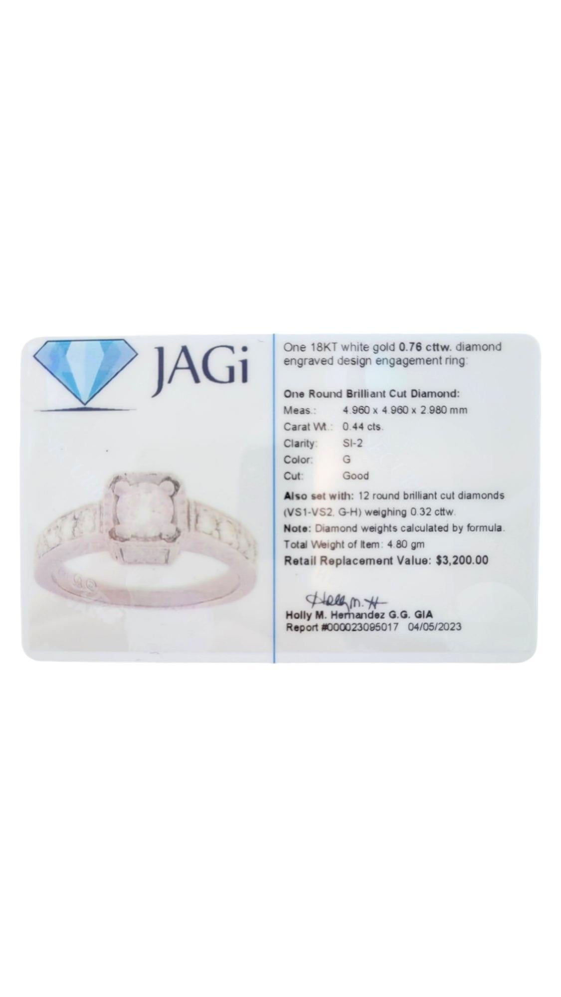 18 Karat White Gold Diamond Engagement Ring Size 5.5 #16960 For Sale 3