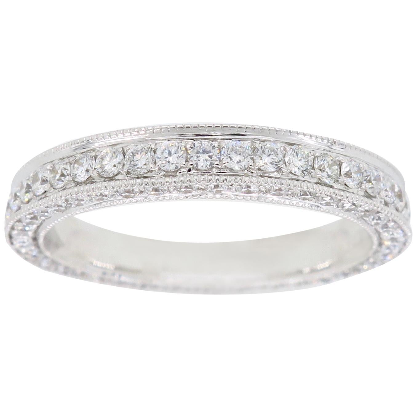 18 Karat White Gold Diamond Eternity Band with Mil-Grain Detail