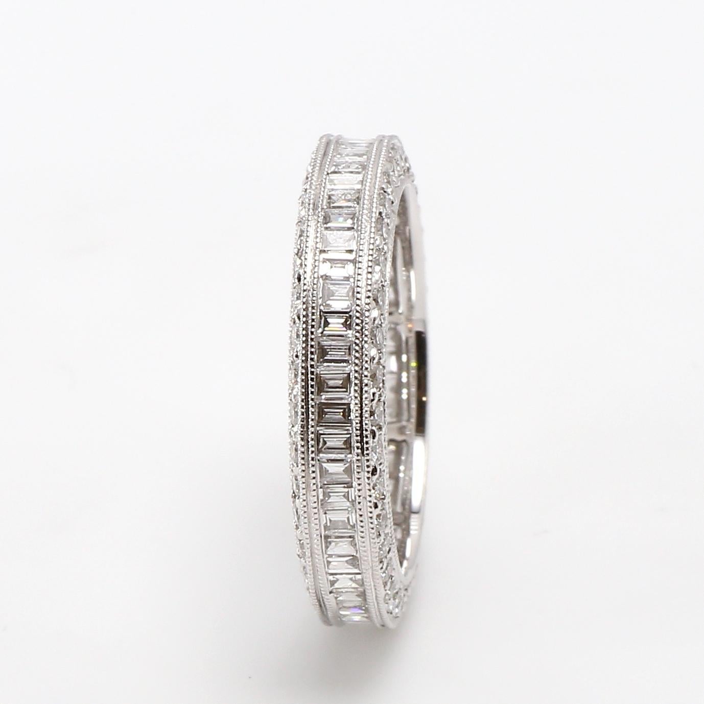 Baguette Cut 18 Karat White Gold Diamond Eternity Ring with Baguette Diamonds For Sale