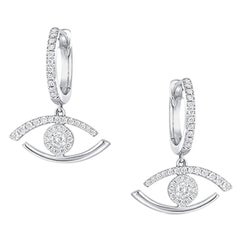 18 Karat White Gold Diamond Evil Eye Drop Earrings