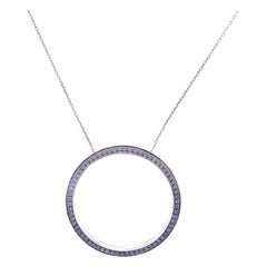18 Karat White Gold Diamond Extra Large Round Hollow Circle Pendant Necklace