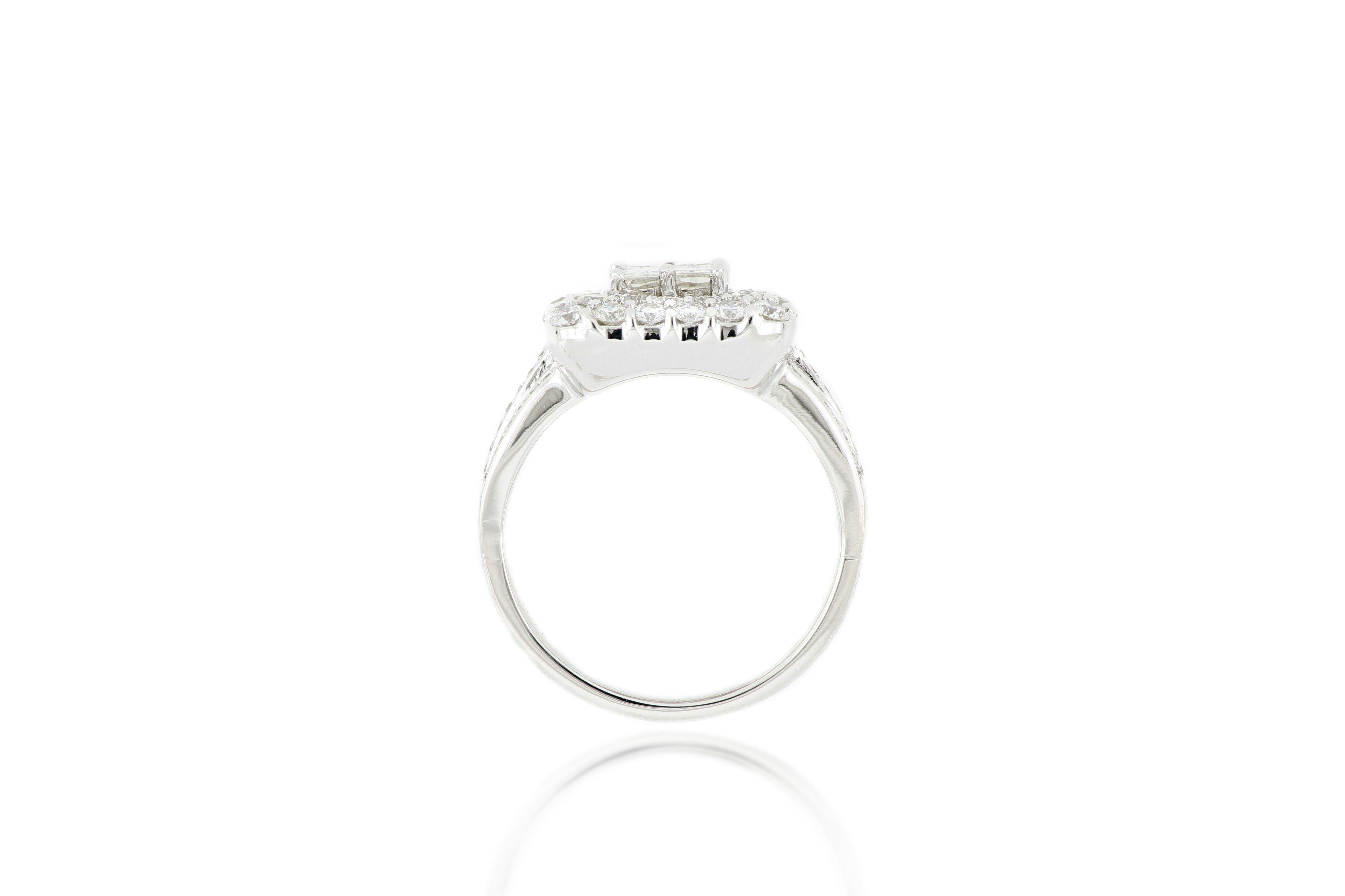 Baguette Cut 18 Karat White Gold Diamond Ring For Sale