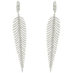 18 Karat White Gold Diamond Feather Drop Earrings