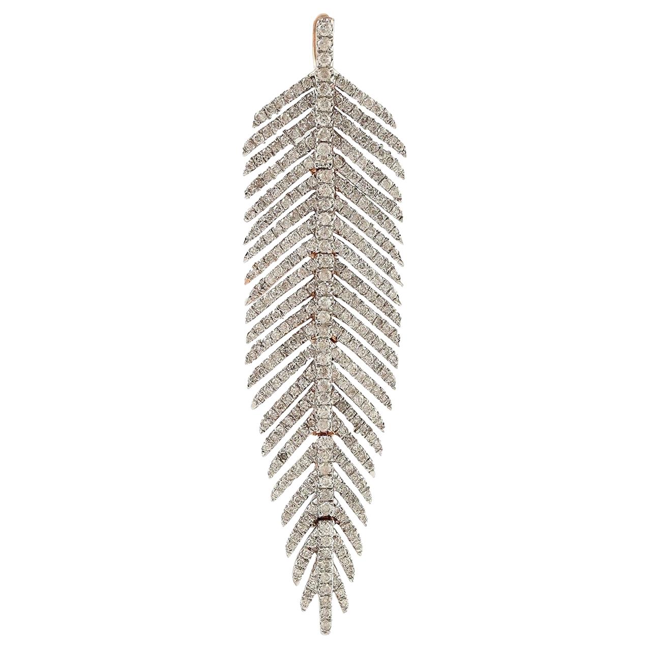 18 Karat White Gold Diamond Feather Pendant Necklace For Sale