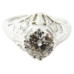 Vintage 18 Karat White Gold Diamond Filagree Engagement Ring .94 Carat