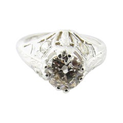 Vintage 18 Karat White Gold Diamond Filagree Engagement Ring .94 Carat