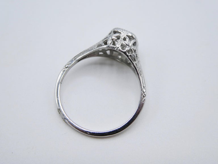 18 Karat White Gold Diamond Filigree European Cut Engagement Ring For ...