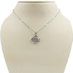 18 Karat White Gold and Diamond Fish Necklace