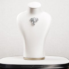 18 Karat White Gold Diamond Floral Brooch Pendant with Blue Diamonds
