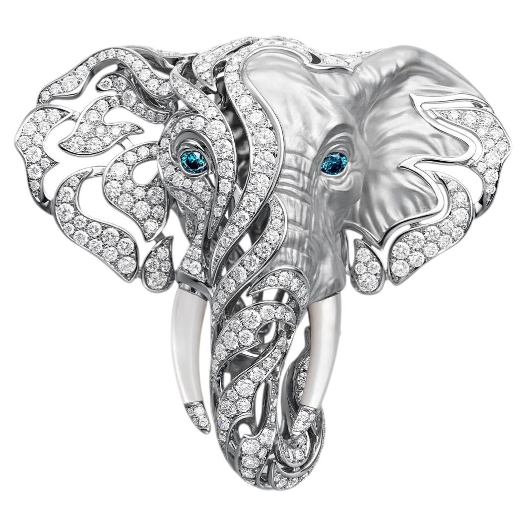 Pre-owned Carrera Y Carrera 18 Karat White Gold Diamond Floral Brooch With Blue Diamonds