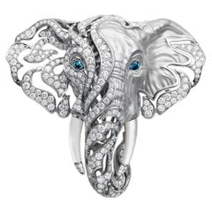 18 Karat White Gold Diamond Floral Brooch Pendant with Blue Diamonds