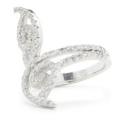 18 Karat White Gold Diamond Floral Long Finger Ring