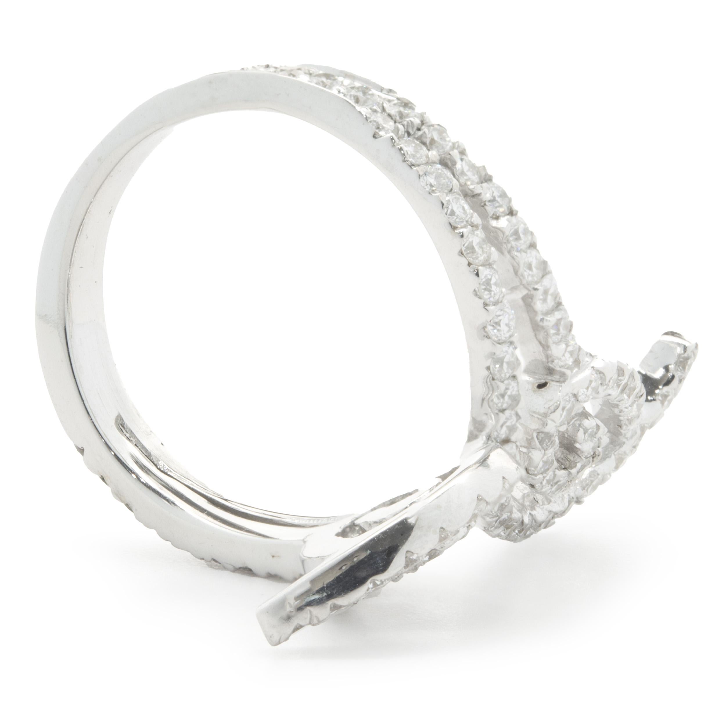 18 Karat White Gold Diamond Floral Long Finger Ring In Excellent Condition For Sale In Scottsdale, AZ