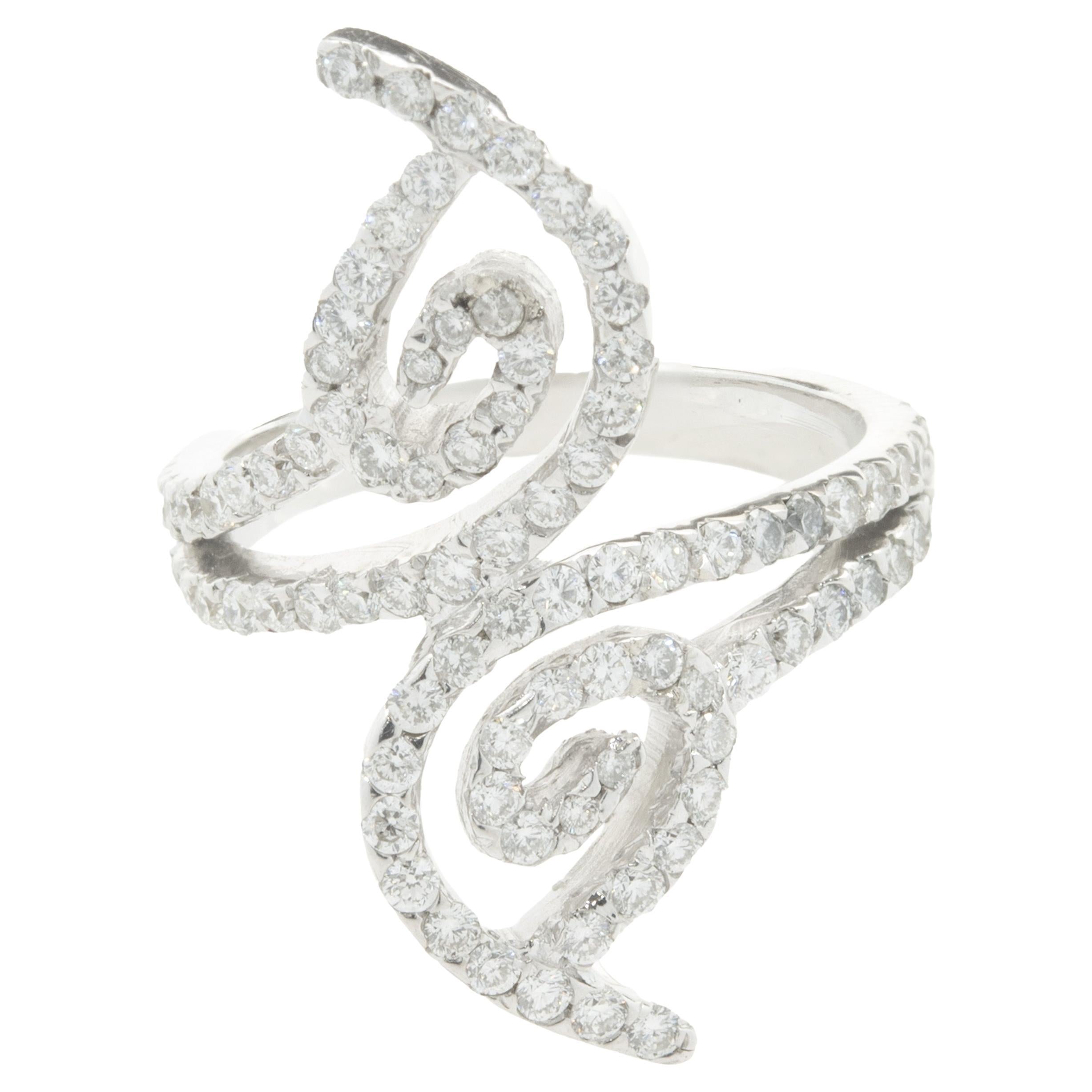 18 Karat White Gold Diamond Floral Long Finger Ring For Sale