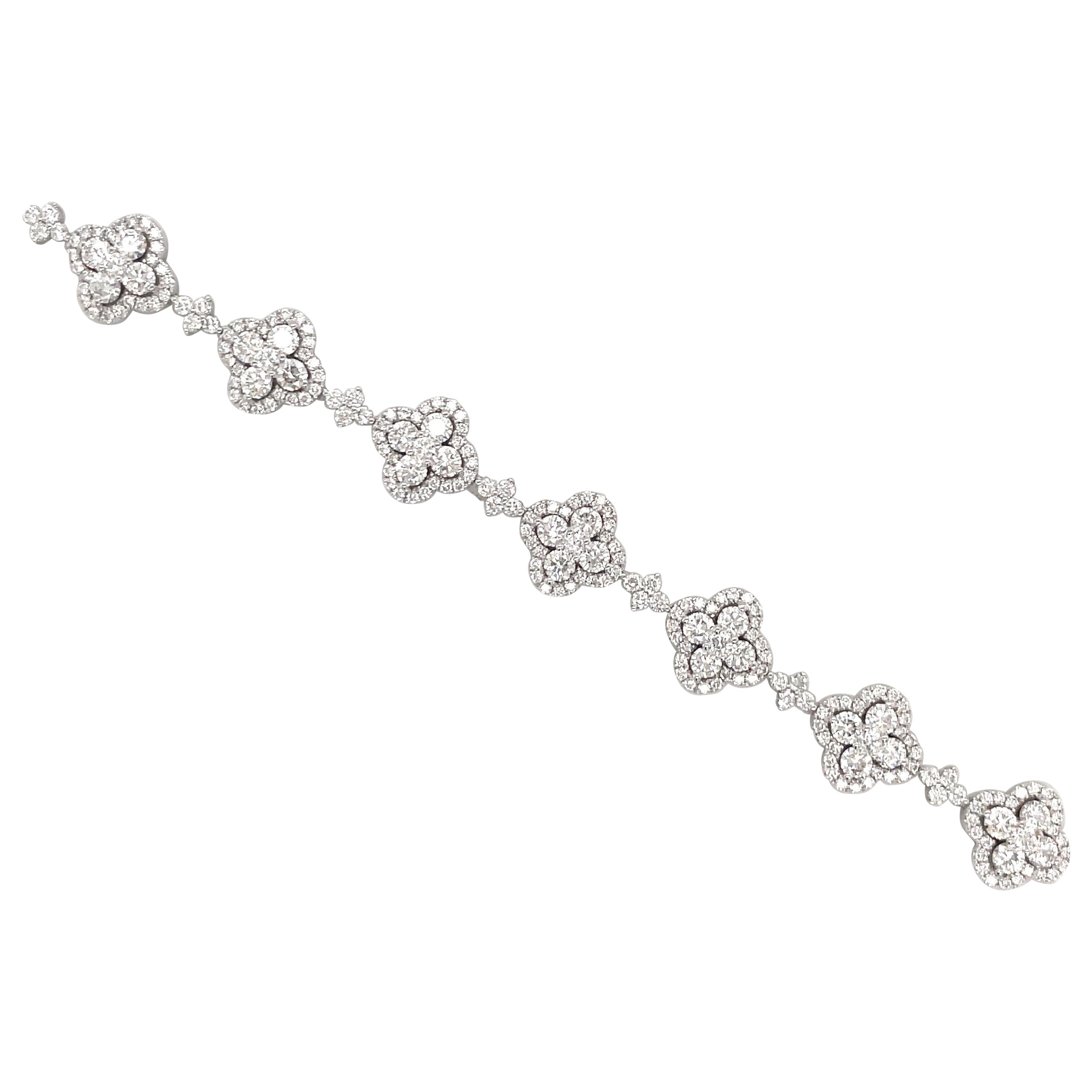 Pulsera de Tenis Floral de Diamantes de Oro Blanco de 18 Kilates 6,55 Quilates 15 Gramos