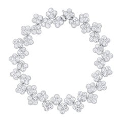 18 Karat White Gold Diamond Flower Bracelet Double Row