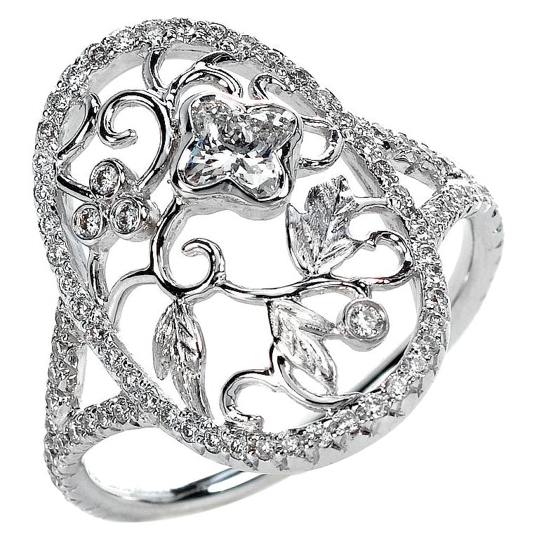 18 Karat Weißgold Diamant-Blumenblatt-Cocktailring, insgesamt 0,62 Karat