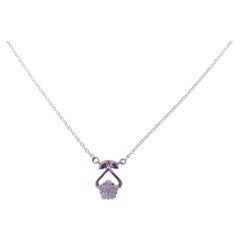 18 Karat White Gold Diamond Flower Motif Simple Pendant Necklace