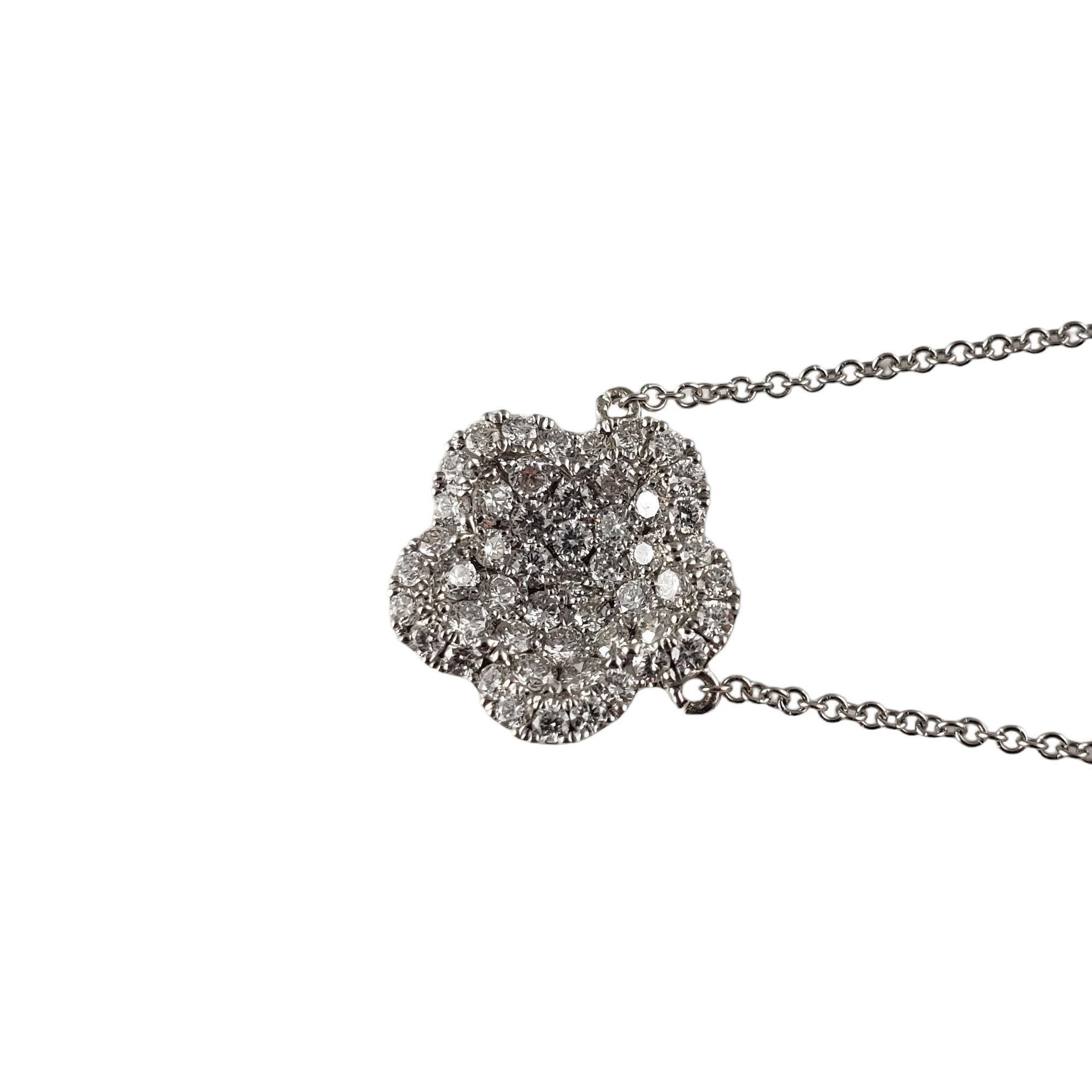 Round Cut 18 Karat White Gold Diamond Flower Necklace #14225 For Sale