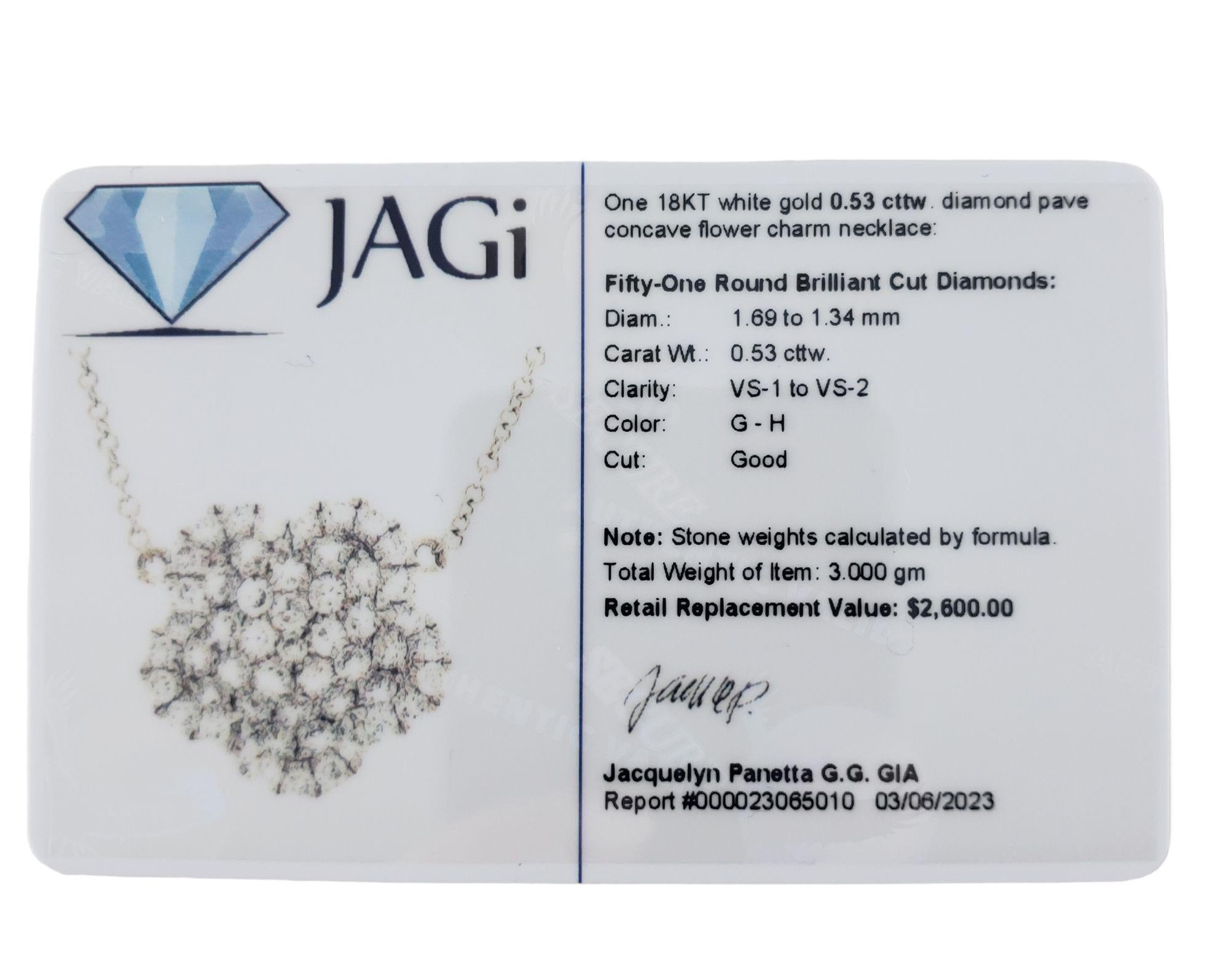 Women's 18 Karat White Gold Diamond Flower Necklace #14225 For Sale