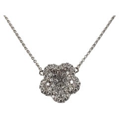 Vintage 18 Karat White Gold Diamond Flower Necklace #14225