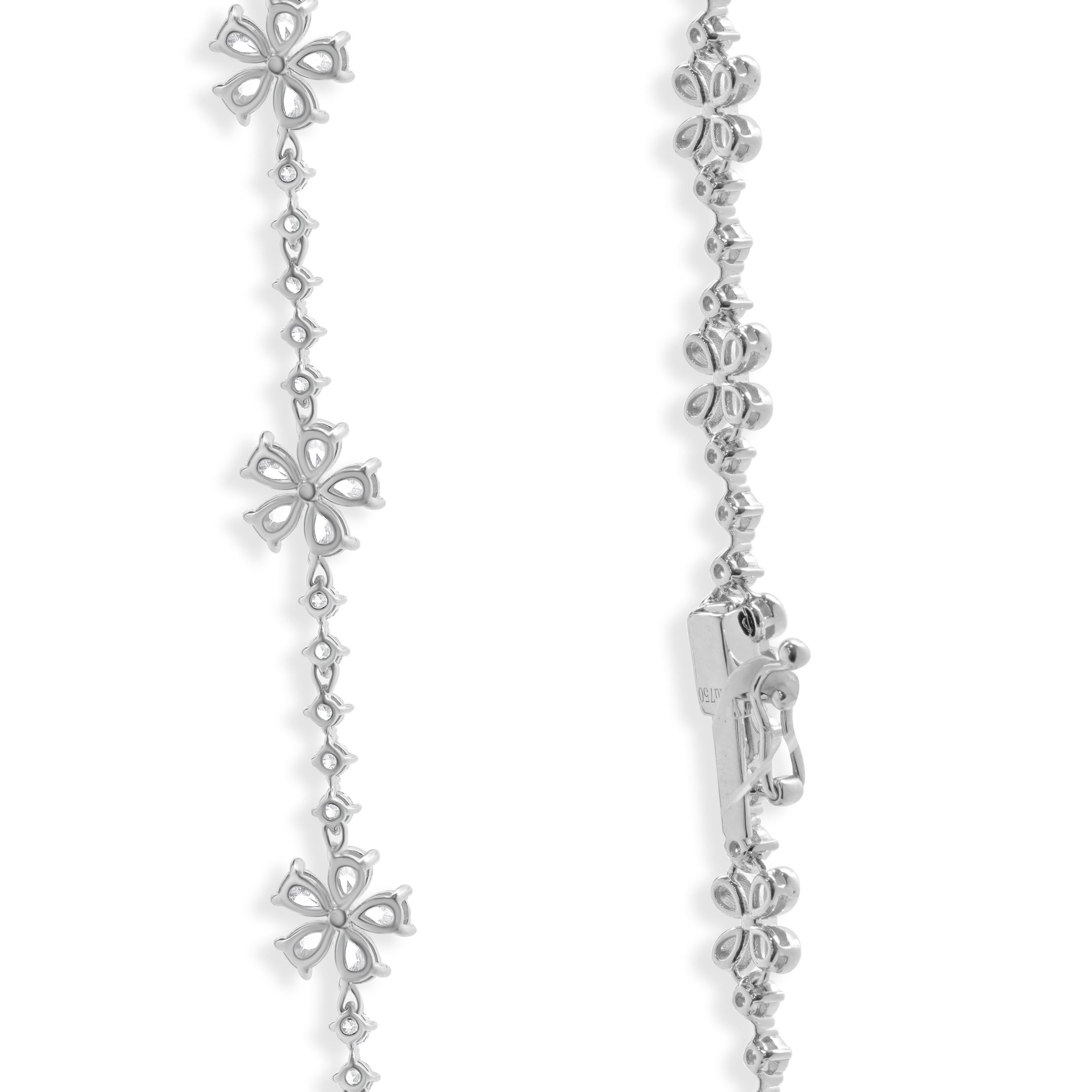 Pear Cut 18 Karat White Gold Diamond Flower Station Necklace For Sale