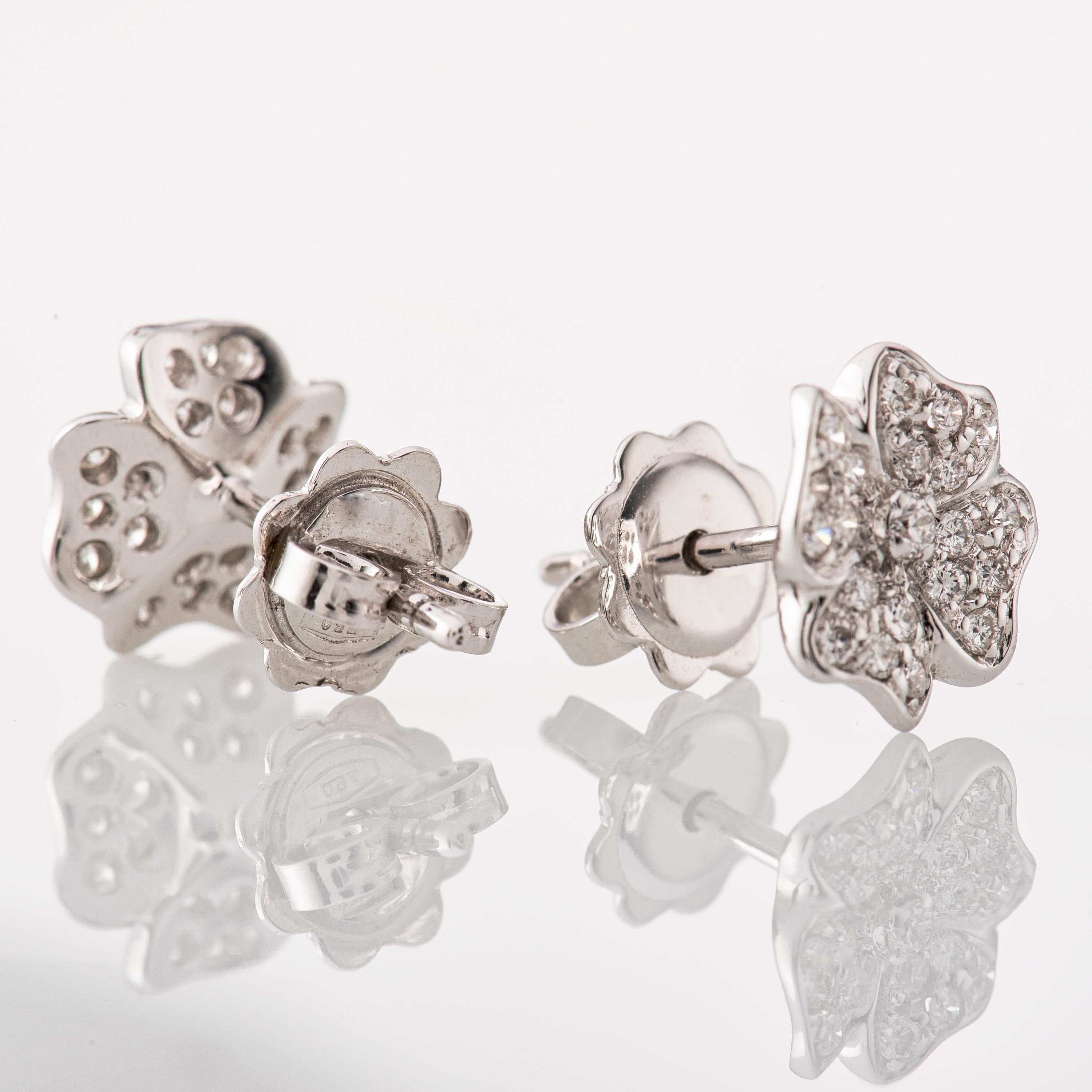 Modern 18 Karat White Gold Diamond Flower Stud Earrings For Sale