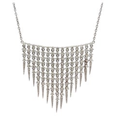 18 Karat White Gold Diamond Fringe Tassel Bib Necklace 3.76 Carats
