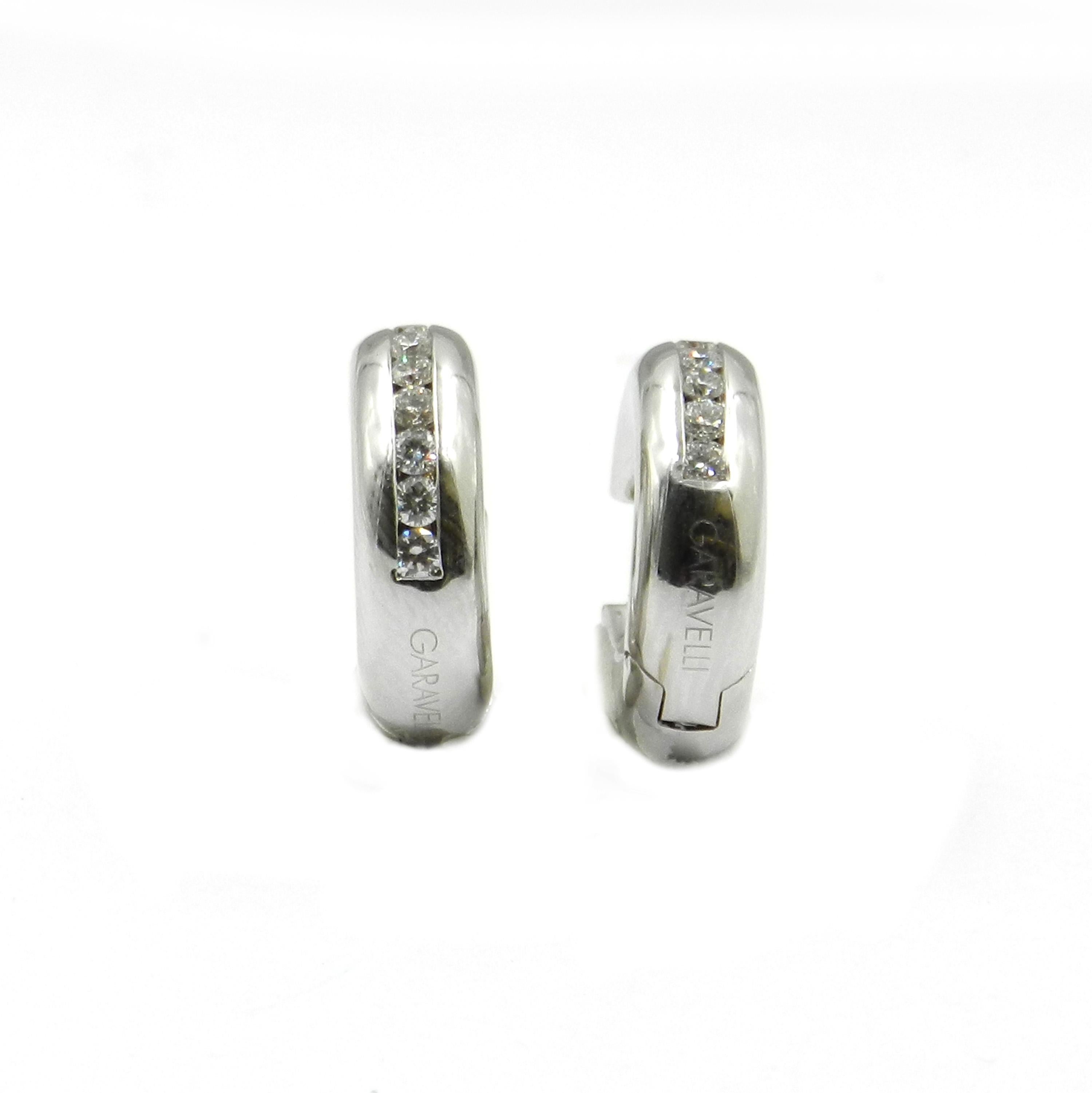 Round Cut 18 Karat White Gold Diamond Garavelli Huggie Earrings