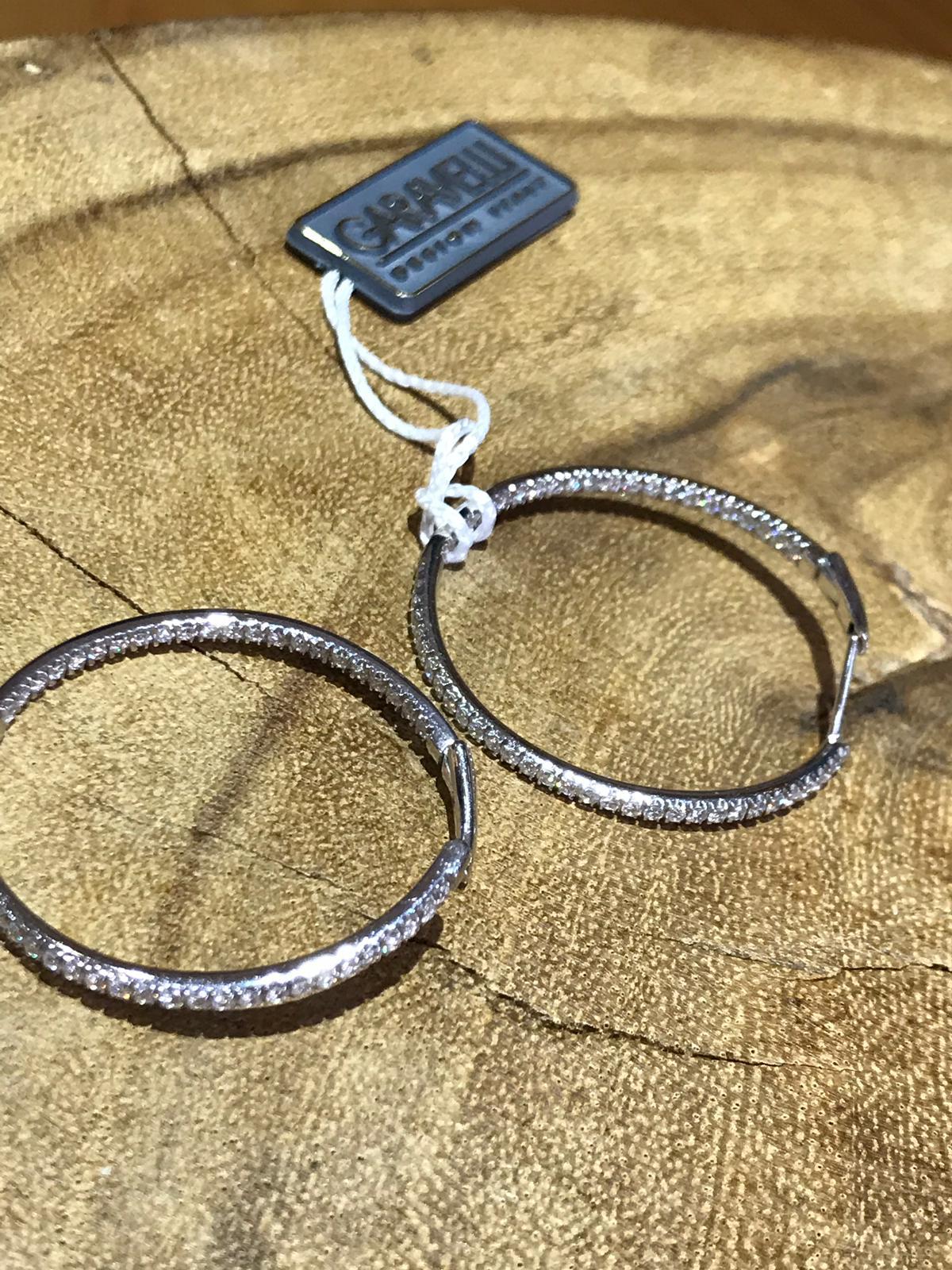 18 Karat White Gold Diamond Garavelli Round Hoop Earrings For Sale 1