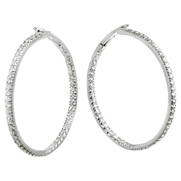 18 Karat White Gold Diamond Garavelli Round Hoop Earrings