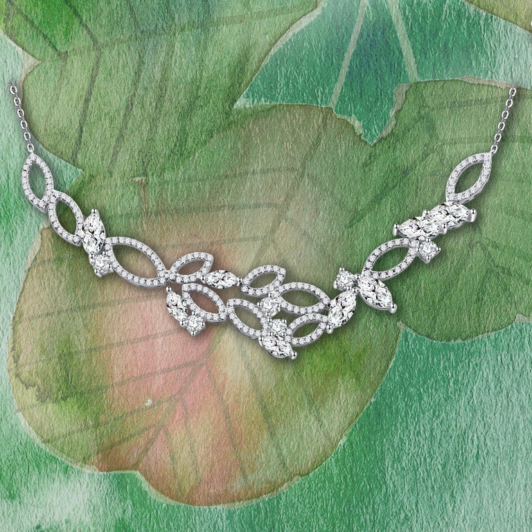 18 Karat White Gold Diamond Garden Necklace For Sale at 1stdibs