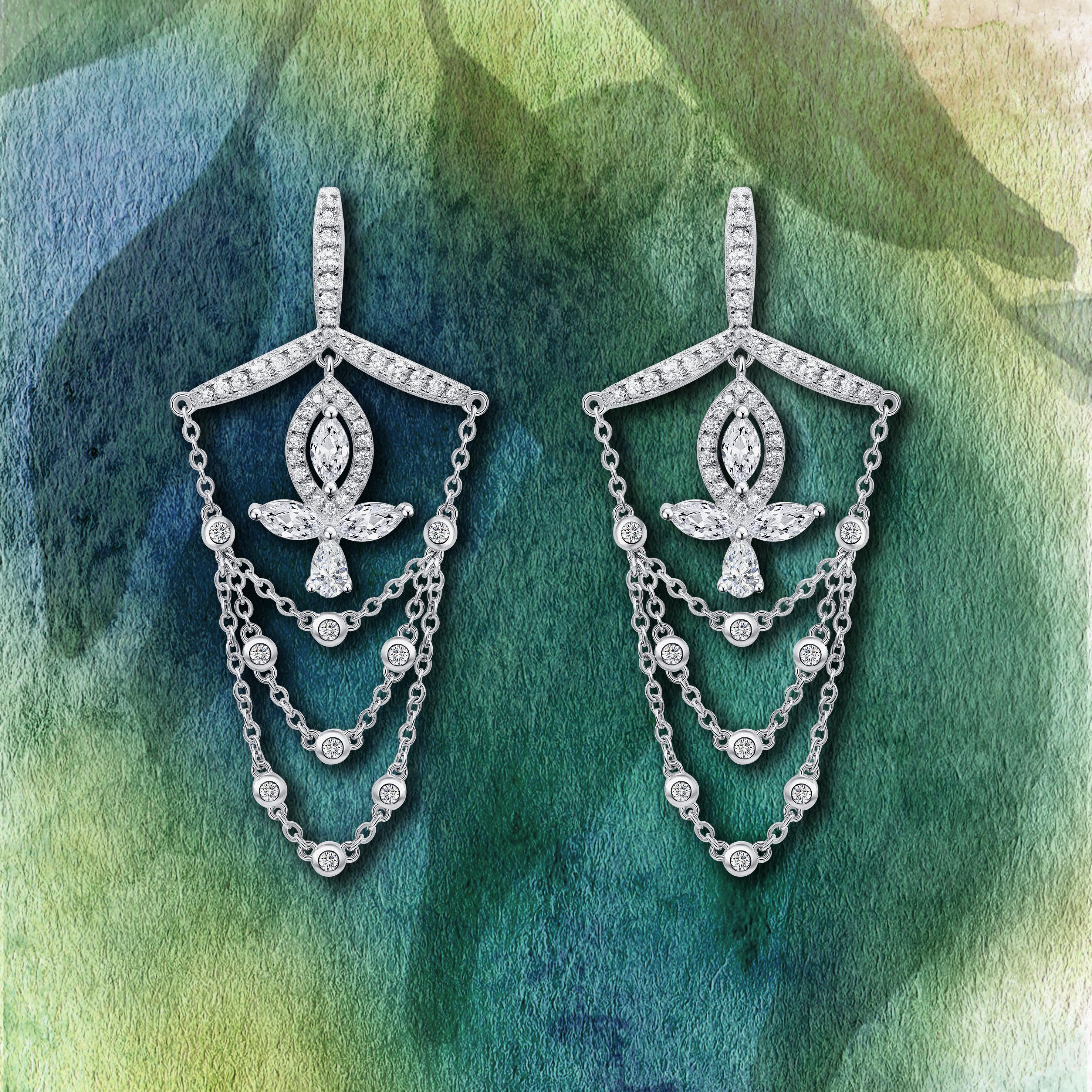 Marquise Cut 18 Karat White Gold Diamond Grand Leaf Earrings For Sale