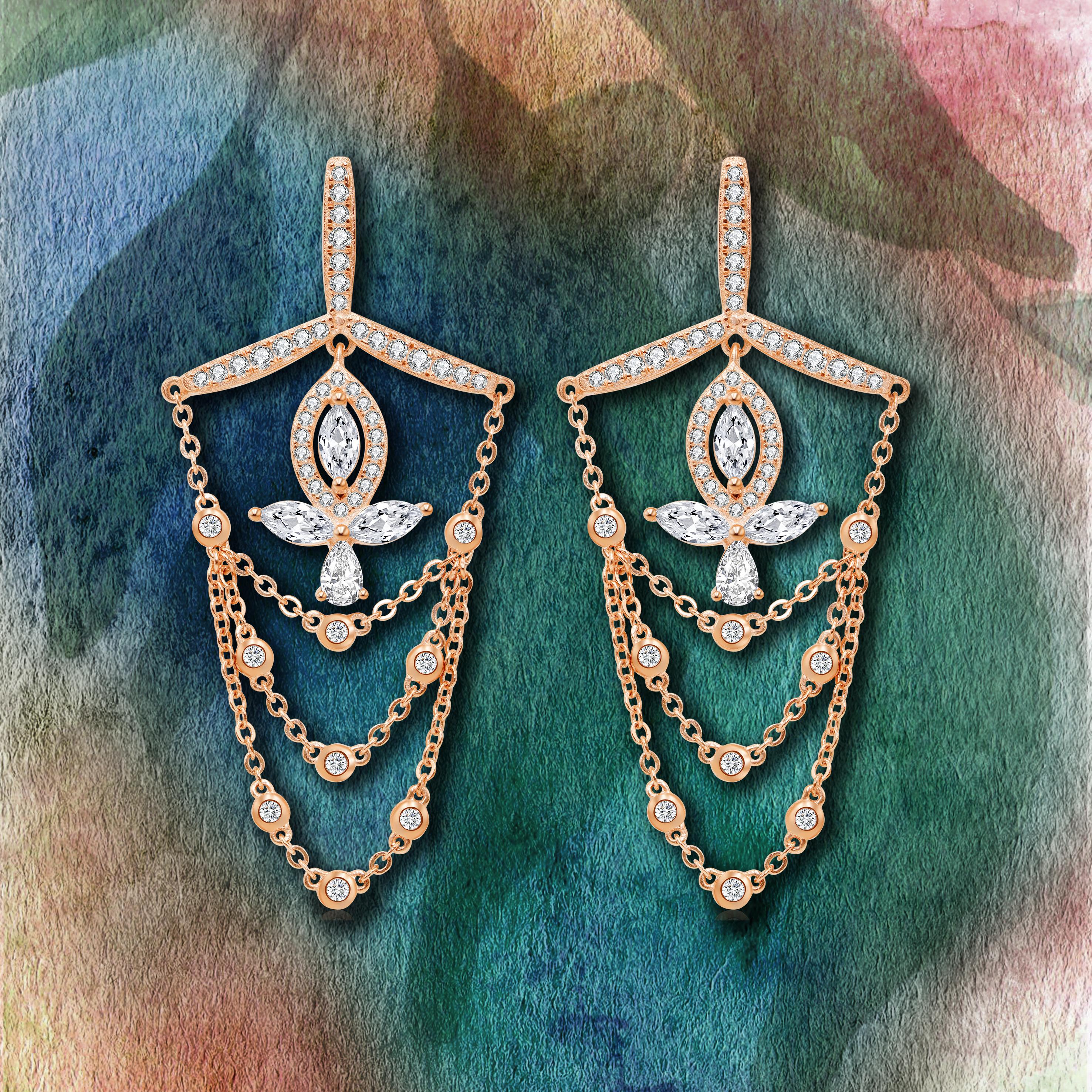 Women's or Men's 18 Karat White Gold Diamond Grand Leaf Earrings For Sale