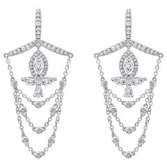 Boucles d'oreilles Grandes feuilles en or blanc 18 carats avec diamants