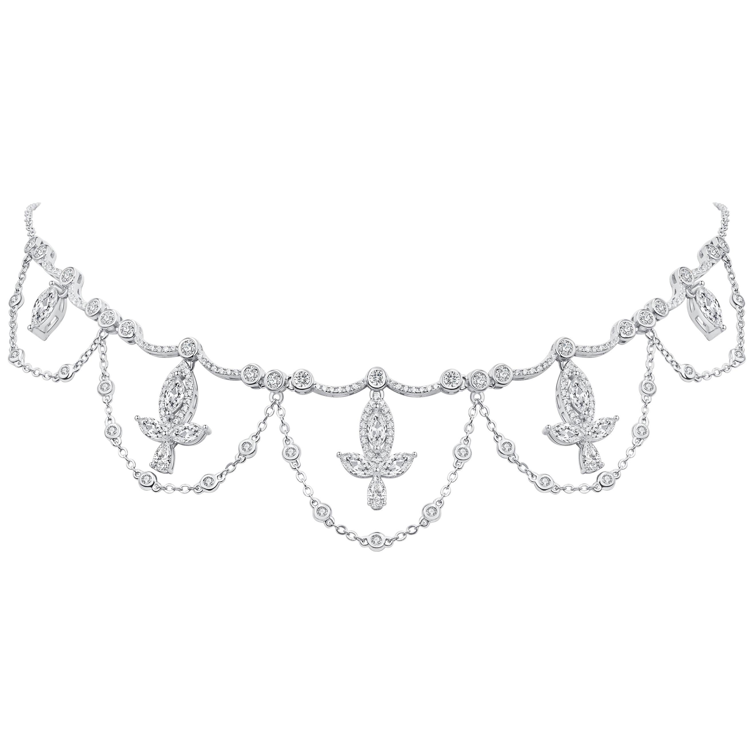 18 Karat White Gold Diamond Grand Leaf Necklace