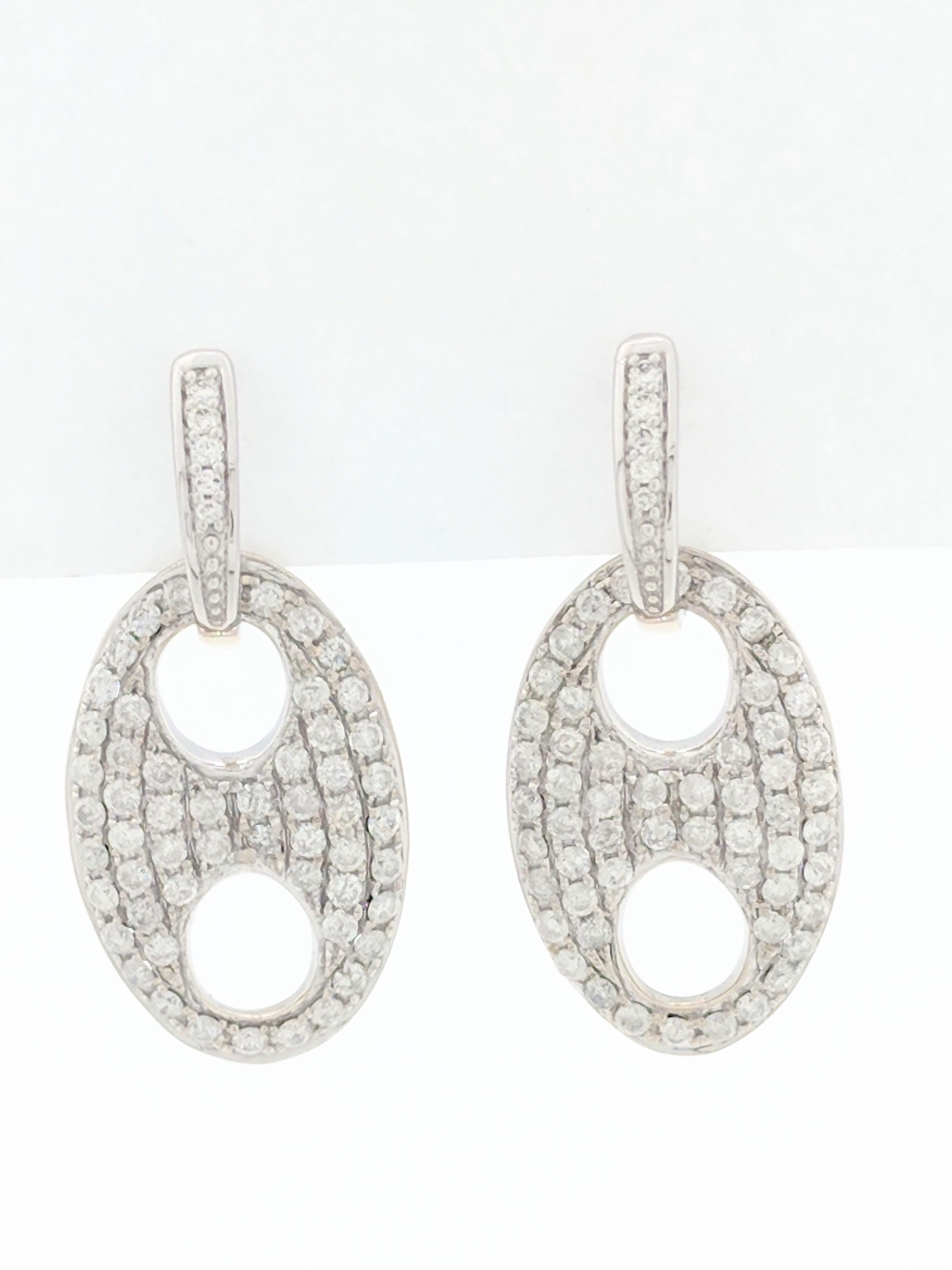Modern 18 Karat White Gold Diamond Gucci Link Earrings For Sale