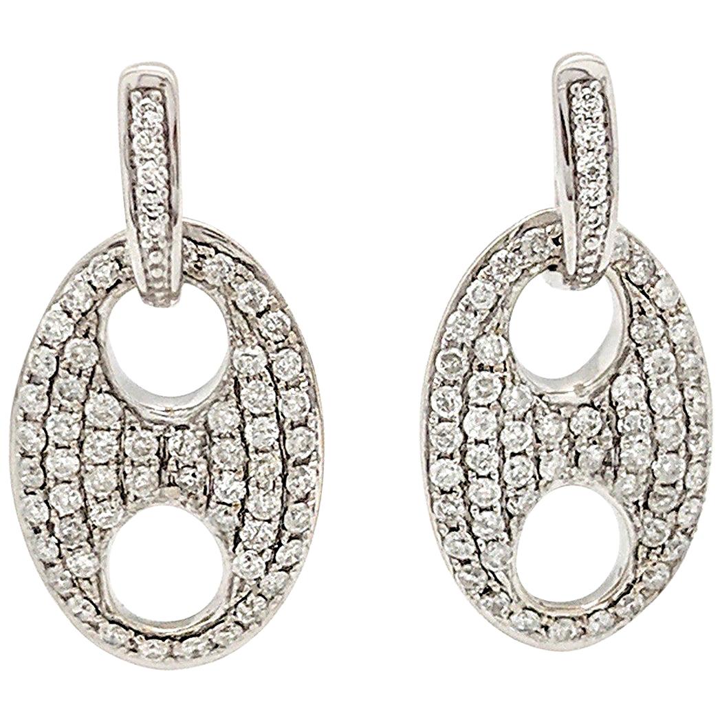 18 Karat White Gold Diamond Gucci Link Earrings For Sale