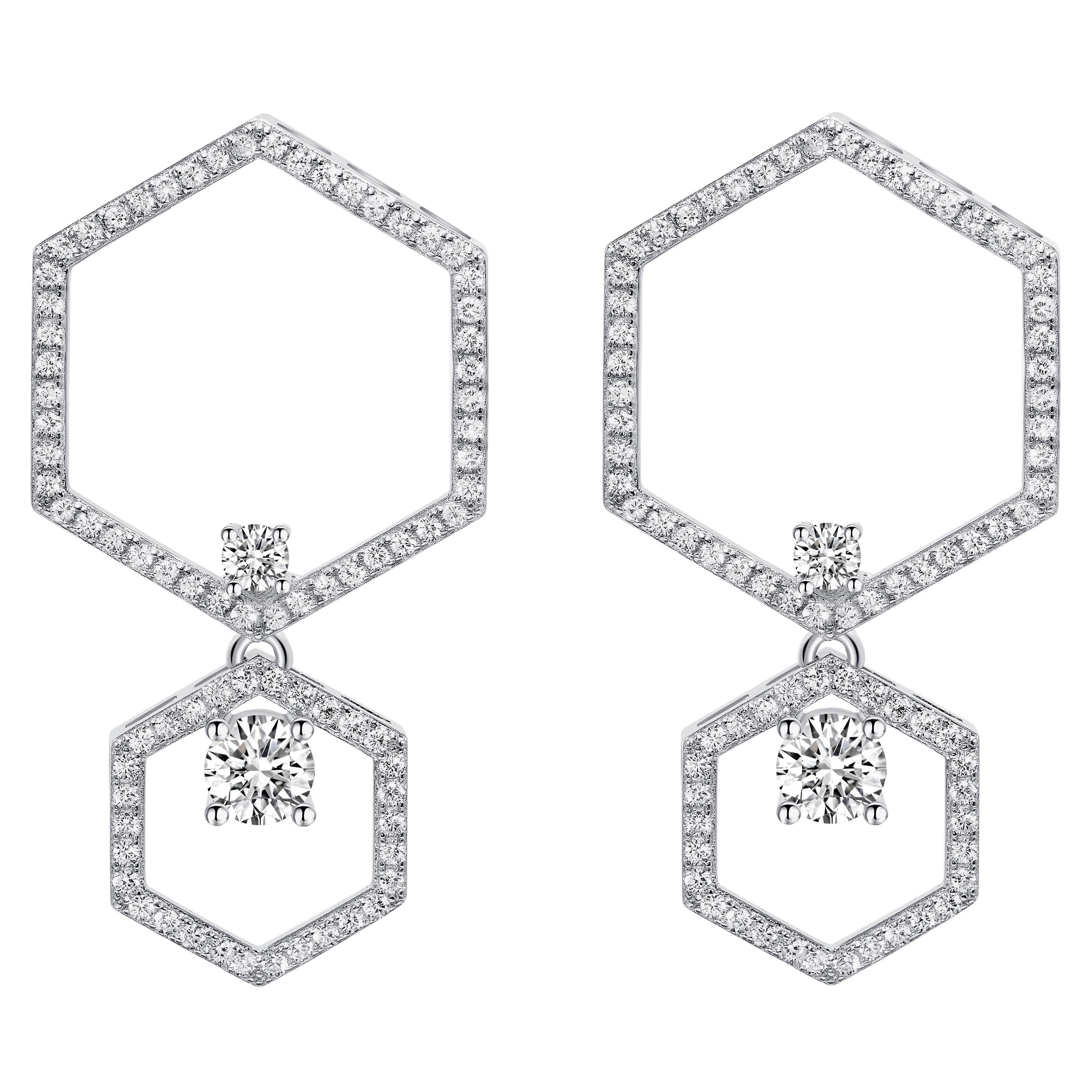 18 Karat White Gold Diamond Halo Earrings