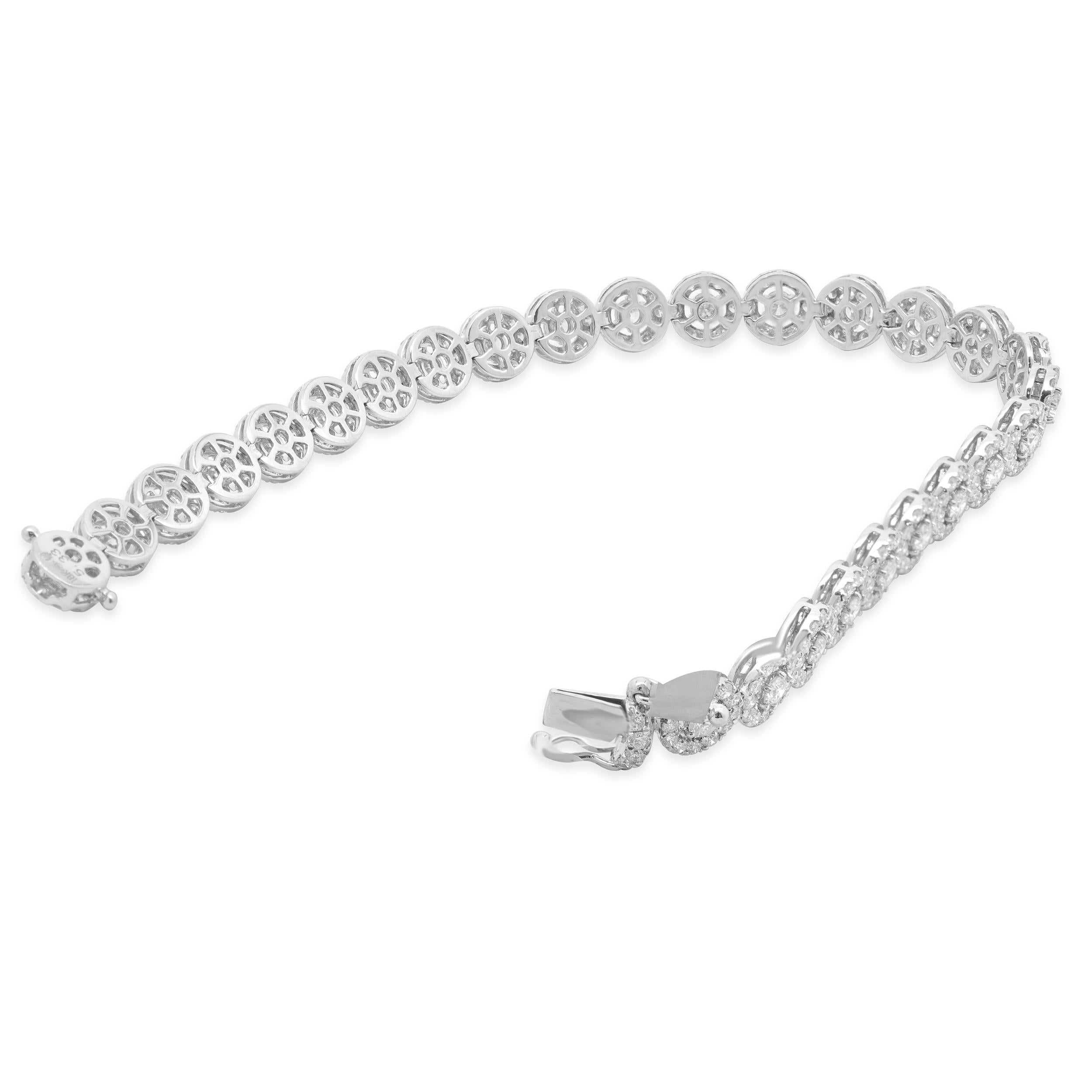 Pulsera en línea con halo de diamantes en oro blanco de 18 quilates Corte redondo en venta