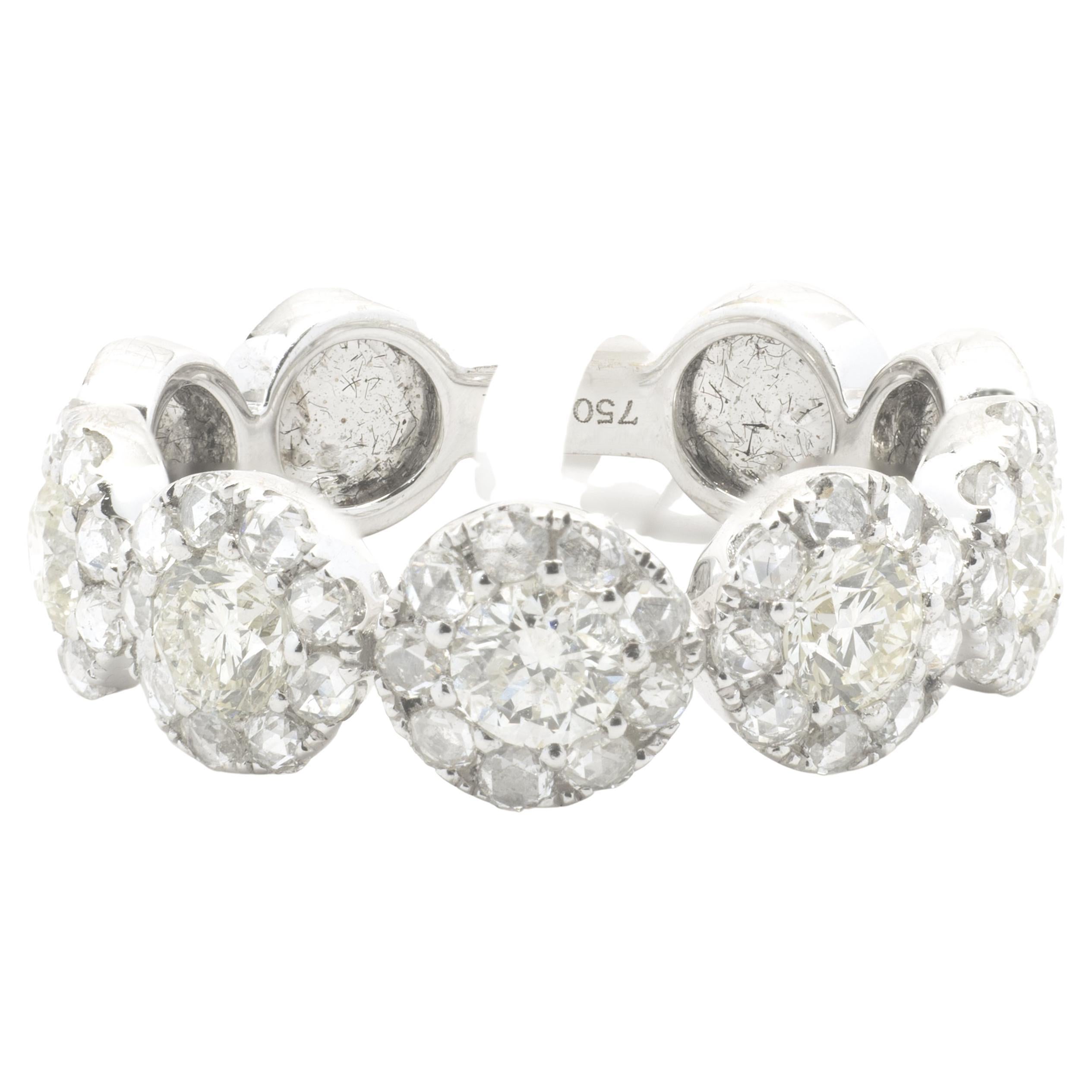18 Karat White Gold Diamond Halo Ring For Sale