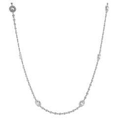 18 Karat White Gold Diamond Halo Station Necklace