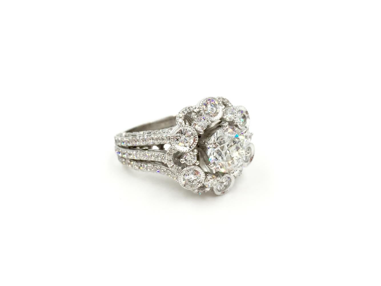 White Gold Diamond Halo Style Ring 3.67 Carat Total Weight In Good Condition For Sale In Pikesville, MD