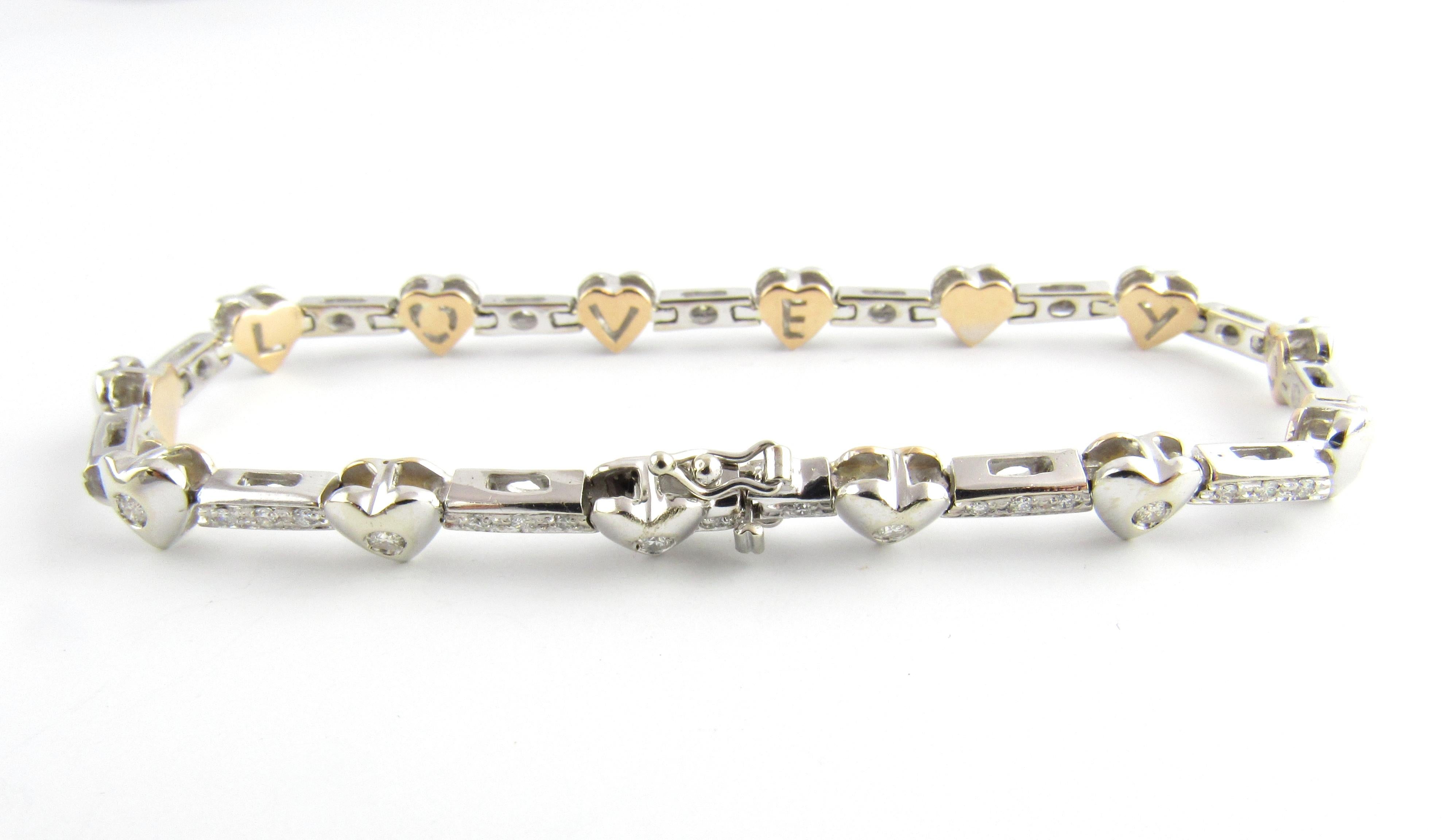 18 Karat White Gold Diamond Heart Tennis Bracelet In Good Condition In Washington Depot, CT