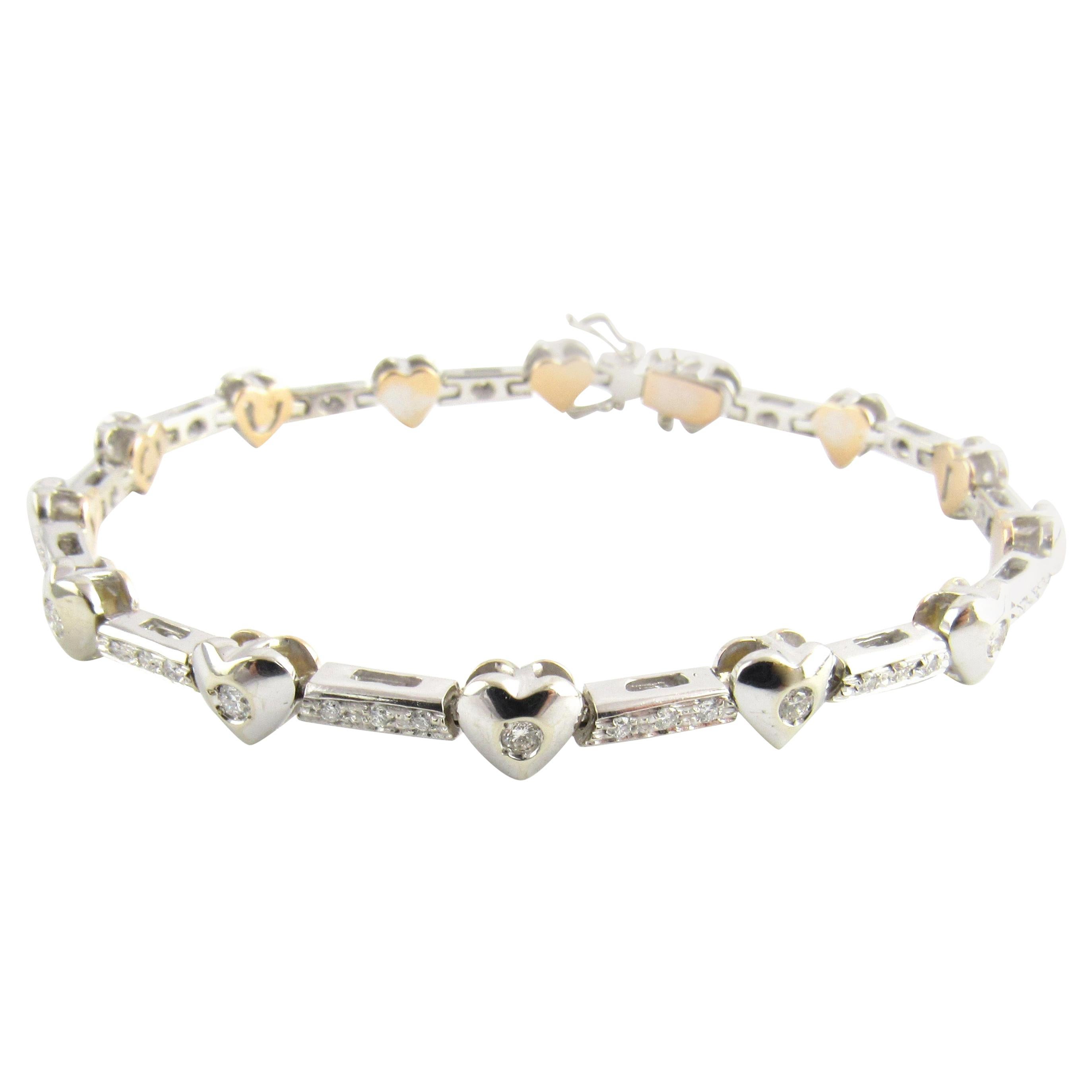 18 Karat White Gold Diamond Heart Tennis Bracelet