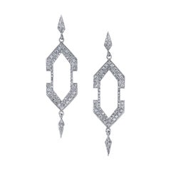 18 Karat White Gold Diamond Hexagon Geometric Dangle Earrings