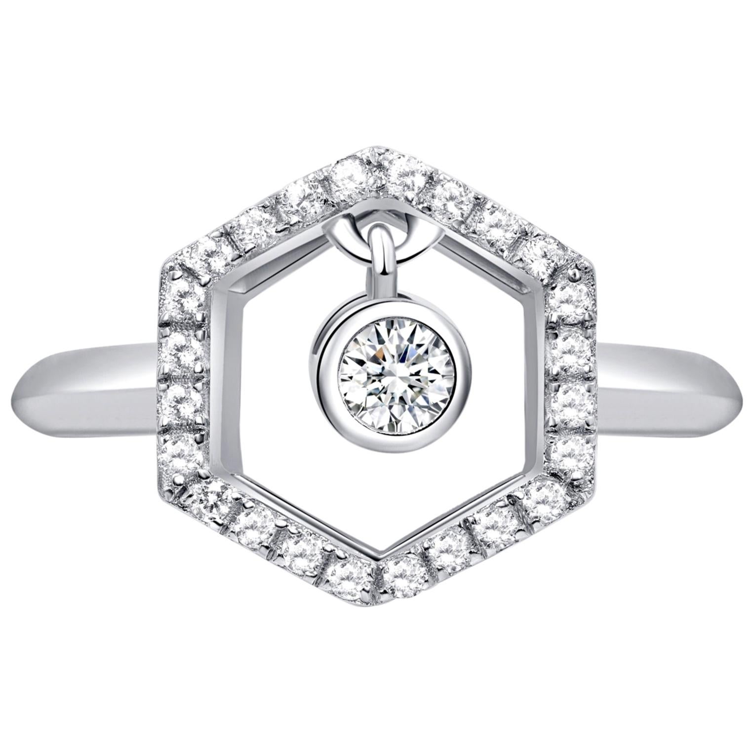 18 Karat White Gold Diamond Honey Drop Ring For Sale