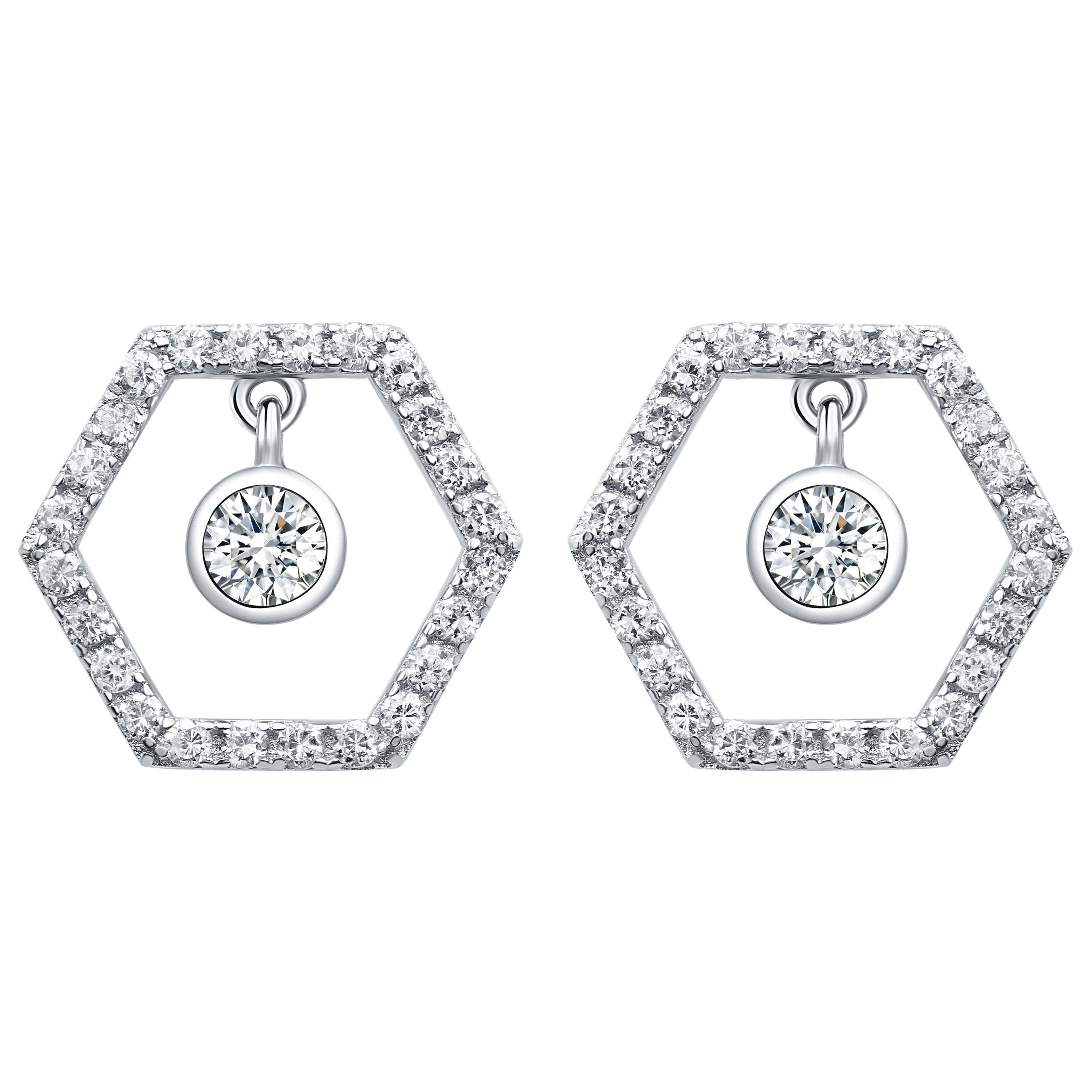 Clous d'oreilles en goutte en or blanc 18 carats et diamants couleur miel